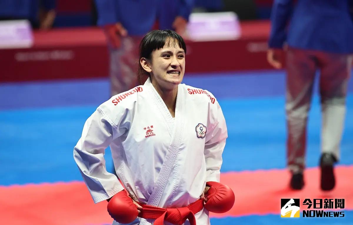 ▲谷筱霜在空手道女子50公斤級完成大逆轉奪金，這也是中華代表團在杭州亞運的第19面金牌。（圖／特派記者葉政勳攝）