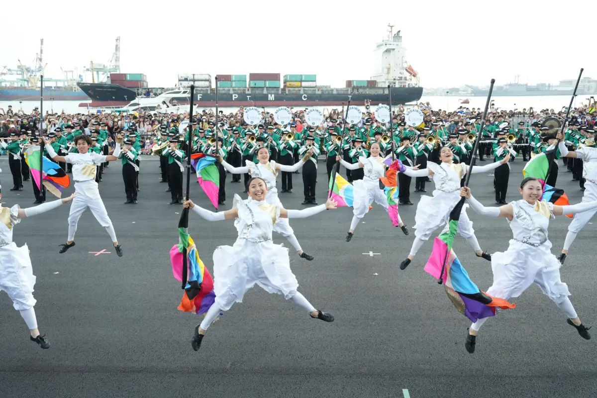 ▲「翡翠騎士」日本東京農業大學第二高等學校吹奏樂部，今年首度受邀來台，將在國慶大會演出，在台灣的第一場表演就獻給高雄！(圖／高市府提供)