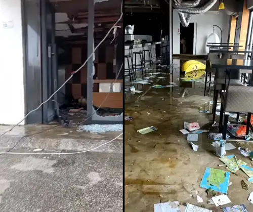 ▲羅百吉在墾丁經營的夜店遭到小犬颱風重創，地上都是積水，內部嚴重受創。（圖／羅百吉臉書）