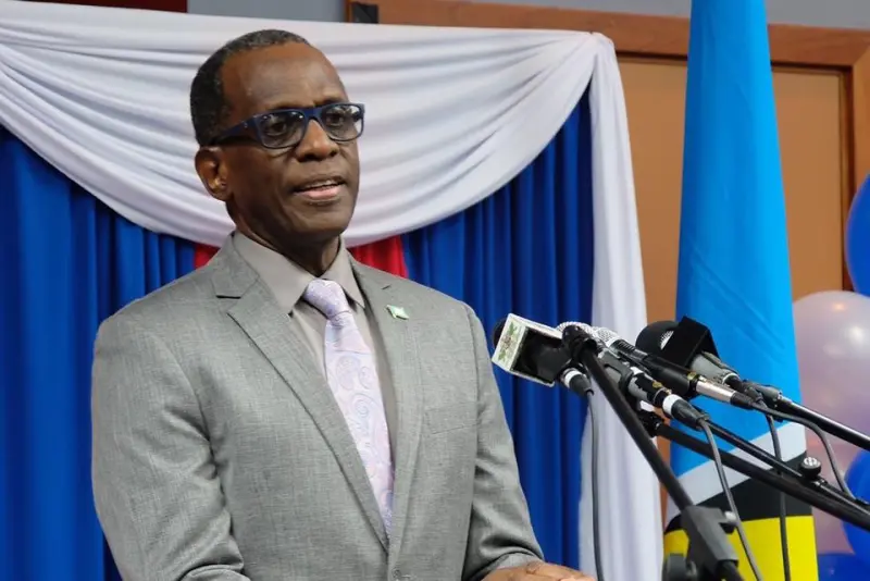 ▲聖露西亞總理皮耶在青年論壇中致詞。（圖／取自國際青年大使粉絲專頁）