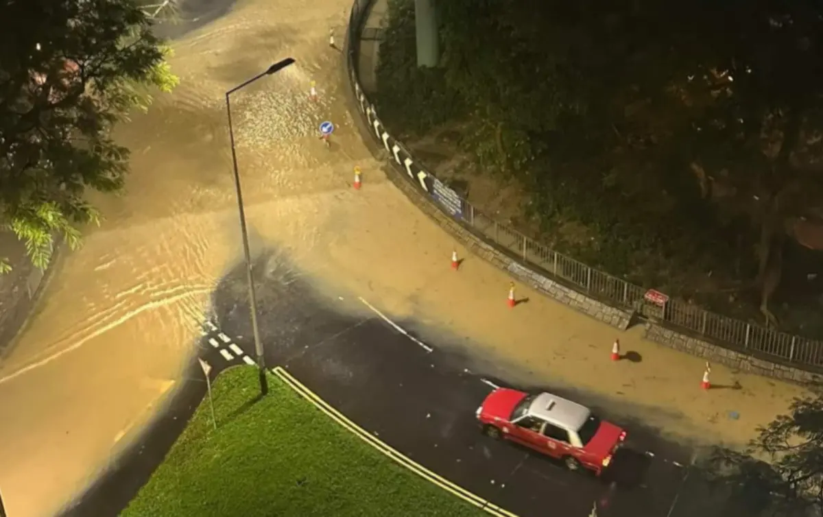 ▲香港因小犬颱風而發出黑色暴雨警告，多處積水。（圖／翻攝自香港01）