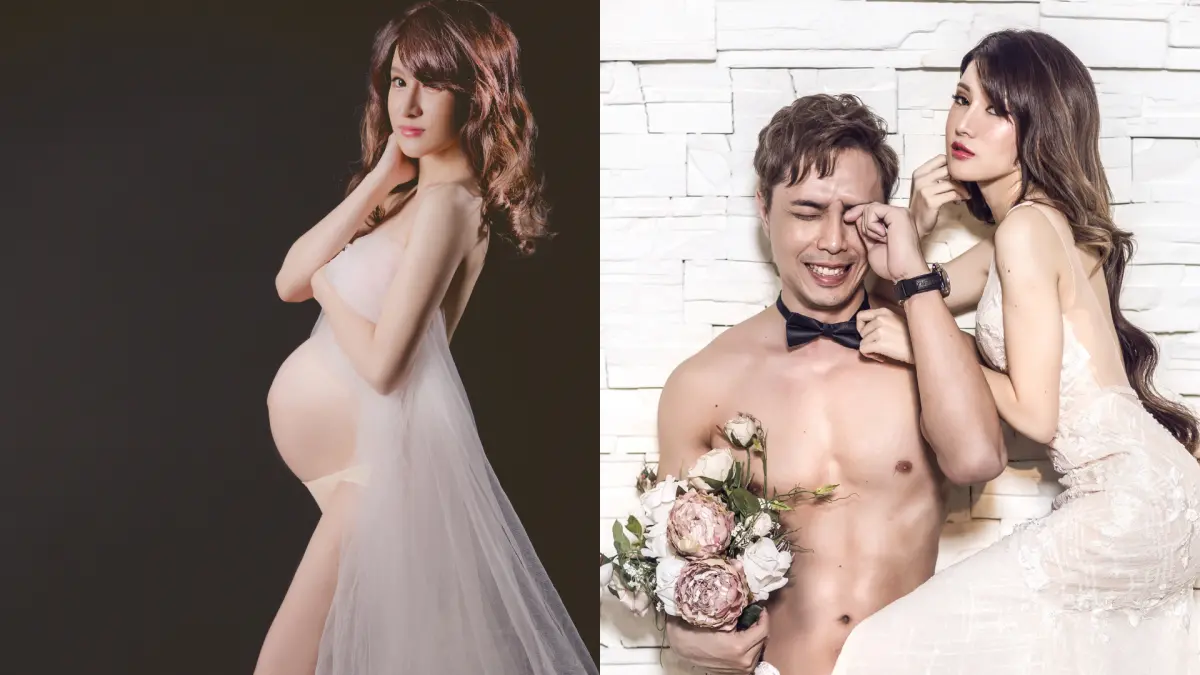 ▲美女作家薇薇，在臨盆前再次挑戰全裸寫真，與老公（右圖左）結婚11年，卻狂拍了13次的婚紗照。（圖／薇薇提供）