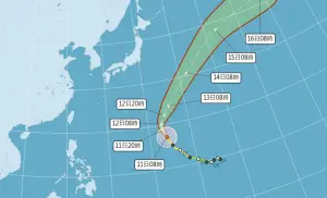 ▲布拉萬颱風持續向北北西進行，未來會轉東北遠離日本陸地，對台灣無影響。（圖／翻攝中央氣象署官網）
