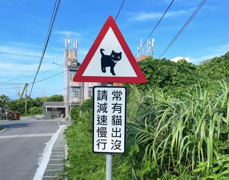 ▲一名日本網友到台灣東北角遊玩，發現路邊有個黑貓圖案的路標，忍不住拍下來PO上推特驚呼：「這是我見過最可愛的路標！」 （圖／翻攝自推特）