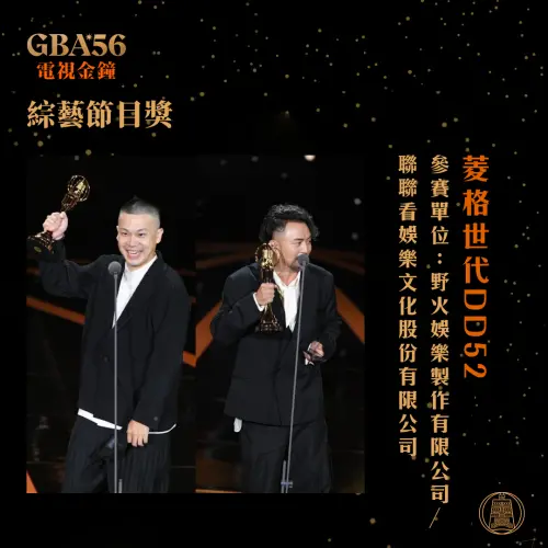 ▲謝皓倫（左）製作的《DD52菱格世代》，曾獲得金鐘獎最佳綜藝節目獎肯定。（圖／金鐘獎FB）