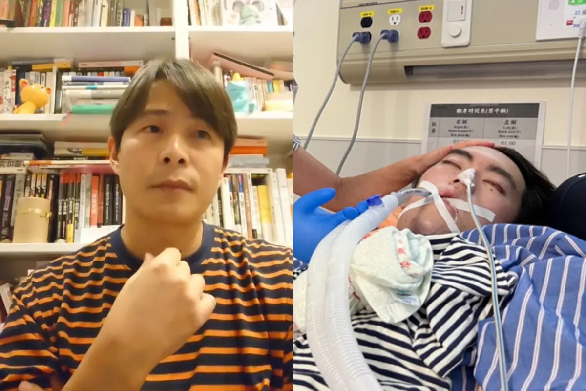 ▲孫協志（左）談到勇太狀況不禁哽咽，感嘆生命無常，也期望有奇蹟發生。（圖／孫協志臉書）