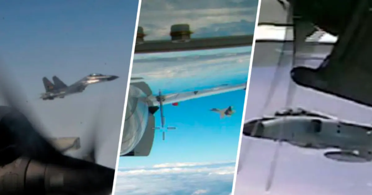 ▲美國國防部釋出畫面，指控中共解放軍軍機過去幾年在東海與南海的脅迫與危險行為急劇增加，過去2年進行近200次攔截。（圖／翻攝自NBC News）
