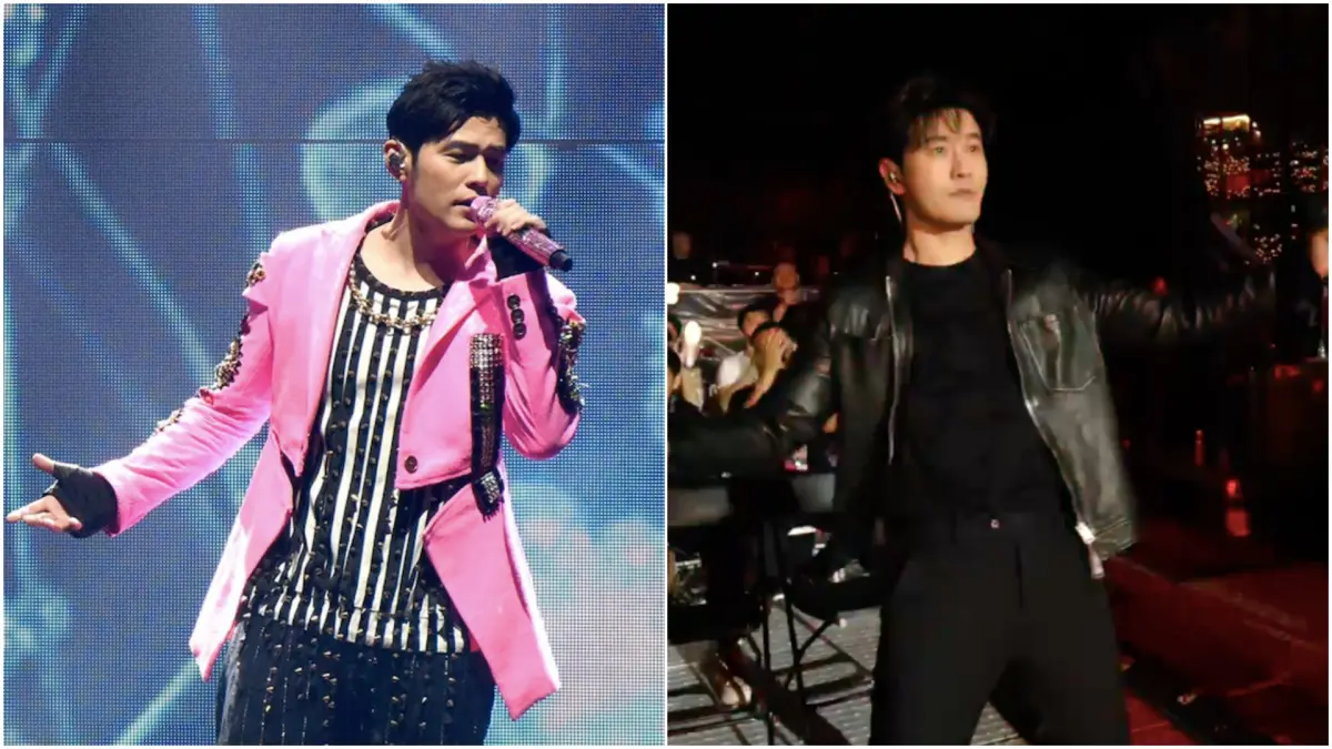 ▲周杰倫（左圖）上海最後一場演唱會，影視劇男神黃曉明難得開金口，與周杰倫一起合唱〈明明就〉。（圖／杰威爾音樂提供）