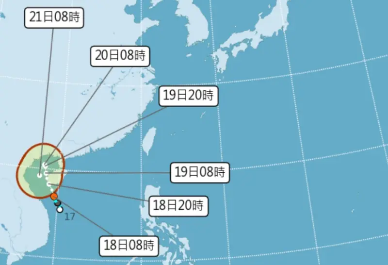 ▲「三巴颱風」今（18）日下午2時生成，未來路徑對台灣並無直接影響。（圖／翻攝中央氣象署官網）