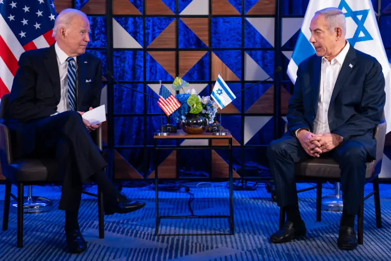 ▲美國總統拜登與以色列總理納坦雅胡在以色列特拉維夫會晤。（圖／美聯社／達志影像）