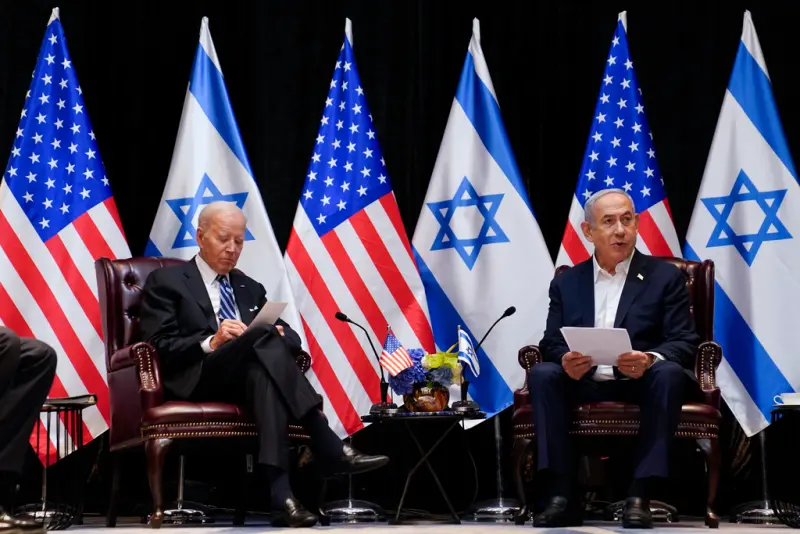 ▲圖為先前美國總統拜登與以色列納坦雅胡在以色列特拉維夫會晤。（圖／美聯社／達志影像）