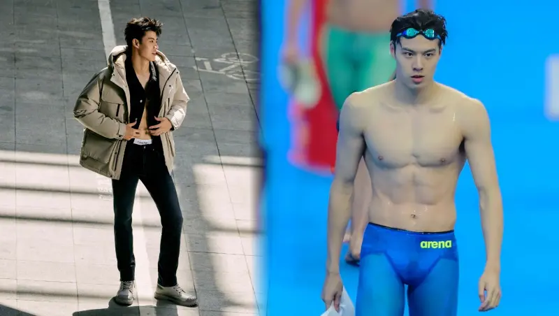 ▲年僅22歲的中國鮮肉游泳選手張翼祥，為時尚品牌Calvin Klein拍攝形象廣告，在街上大秀鯊魚子彈肌，讓眾人敲碗快出道。（圖／Calvin Klein、IG）