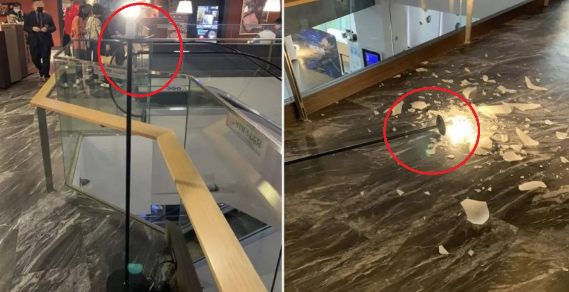 ▲有位家長上網控訴，自己假日帶著國小孩子前往板橋老乾杯用餐，結果孩子後背包不慎弄倒等候區站立檯燈，事後店家開口求償3萬元。（圖／爆料公社）