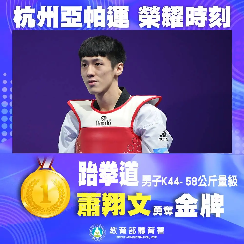 ▲杭州亞洲帕拉林運動會，台灣跆拳道好手蕭翔文奪金。（圖／體育署提供）