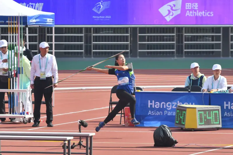 ▲劉雅婷選手於亞帕運女子標槍F12_13級競賽中奮力擲出33公尺40的成績，為中華代表團進帳一面銅牌。（官方提供）