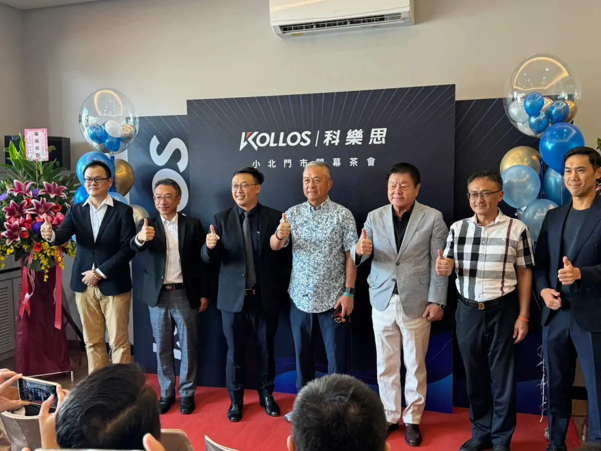 ▲(由左至右)任彩國際研發長賴孝武、台南紡織業務襄理周家旭、任彩國際執行長歐陽昆、任彩國際創辦人吳國維、天暉精密董事長吳天恕、本芳企業董事長曾俊欽、美國分公司北美地區總經理 Kevin Wu一同剪綵（圖／記者林怡孜攝,，2023,10,27）