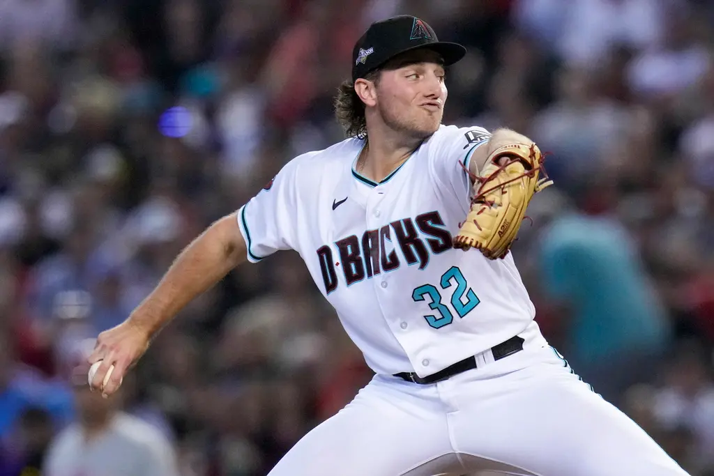 ▲響尾蛇隊派出Brandon Pfaadt與之抗衡，他今年自責失分率為不理想的 5.72，且是在今年才升上大聯盟舞台。（圖／美聯社／達志影像）