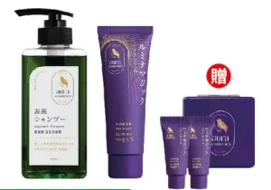 ▲Top 3：aura光彩護汝髮75g+海藻洗髮精475ml，特價2,125元/組 (售價2,509元) 加贈光彩護汝髮3g*2支+小方鏡*1個。（圖／HANDS台隆手創館提供）