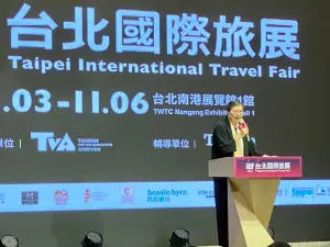 ▲台灣觀光協會葉菊蘭會長表示，今年（2023）ITF攤位供不應求，因此首次將南港展覽館1樓的廊道規劃為展區。（圖／記者葉盛耀攝）