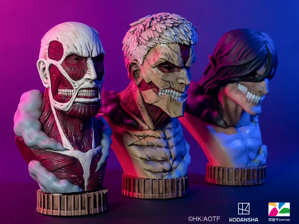 ▲《進擊的巨人》完結篇「後篇」11月4日將在日本播出，不過3D巨人悠遊卡明（2）開放預購，共有3款，每組在REDOU商城含運費999元，Pinkoi不含運則是899元。（圖／官方提供）