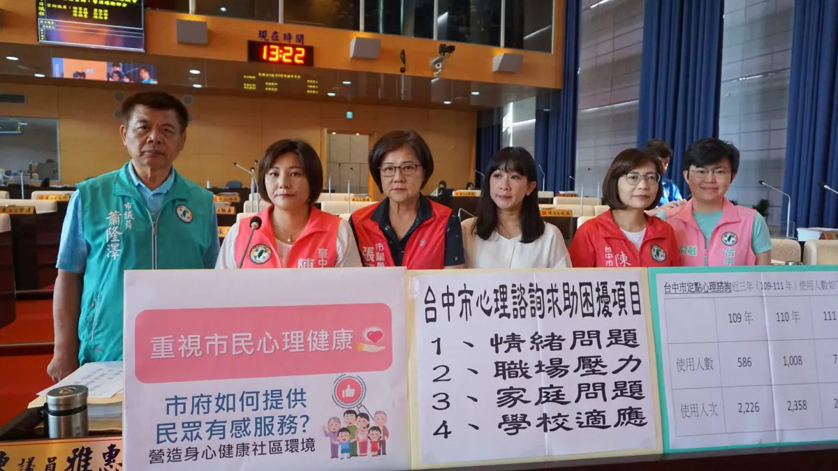 ▲議員陳雅惠質詢指出，中市心理諮詢服務人次，平均每天超過6位民眾求援，要求市府重視(圖／柳榮俊攝2023.11.2)