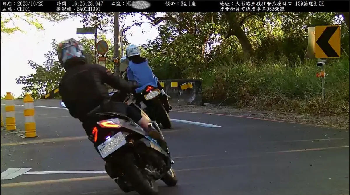 ▲彰化縣警局針對139線實施科技執法，過彎壓車小於60度將開罰，引發機車族反彈，政策宣布暫緩。（圖/彰化縣警局提供）
