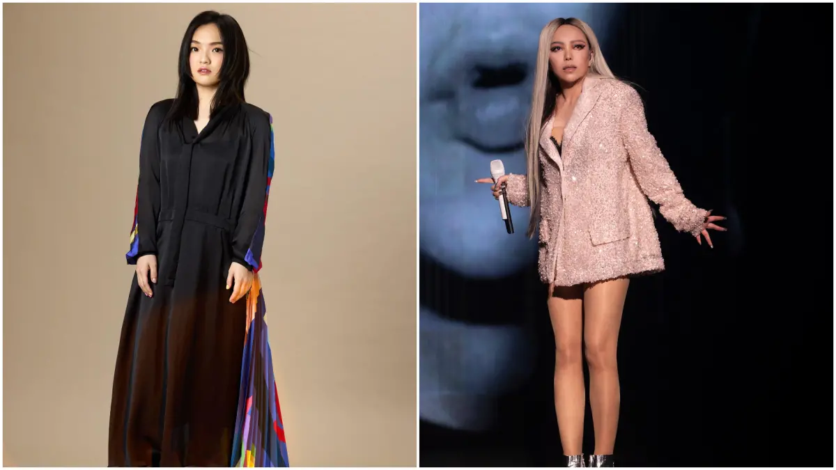 ▲徐佳瑩（左圖）今（4）日攻蛋開唱，張惠妹送上花籃致意，俏皮向徐佳瑩提出一個疑問。（圖／亞神音樂提供、聲動娛樂提供）