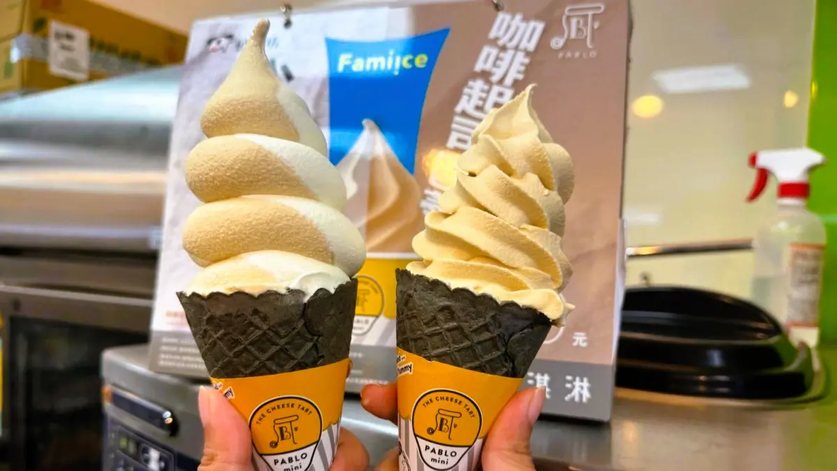 ▲周日高溫飆32度，7-11有霜淇淋買1送1，全家祭出大杯特濃美式買1送1，並正式開賣新口味「咖啡起司歐蕾霜淇淋」。（圖／記者鍾怡婷攝）