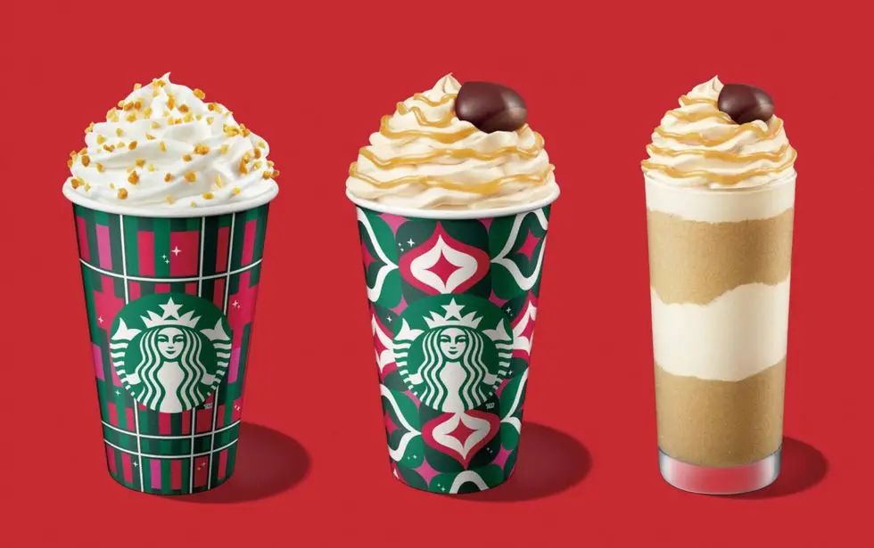 ▲星巴克星冰樂「2杯6折」連喝2天！還有耶誕杯「買一送一」。3大手搖飲料新品，大苑子回歸芋頭系列，蔦日子全新開賣紅寶石西柚，麻古茶坊芋泥系列也升級回歸。（圖／台灣星巴克提供）