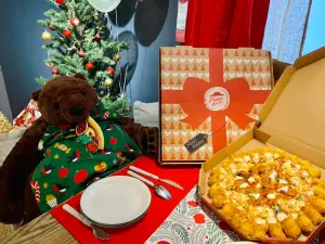 ▲早在網路流傳的貪吃披薩熊熊，聖誕造型有夠萌。（圖／IKEA提供）