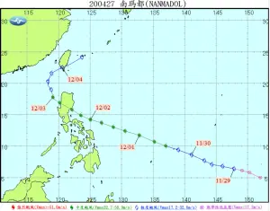 ▲秋冬颱風主要通過菲律賓至南海一帶為主，歷年12月，僅2004年的南瑪都颱風有襲台案例。（圖／翻攝中央氣署官網）