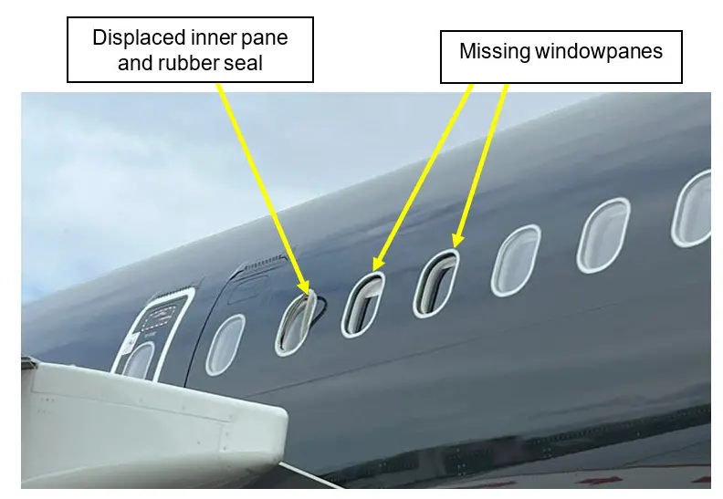 ▲英國泰坦航空一架班機，日前飛至超過1萬4000英尺（約4267.2公尺）高空時，機上人員才發現有兩塊窗戶玻璃不見了，緊急降落返航，幸好全機人員均平安。（圖／翻攝自@RadarBoxCom的X）