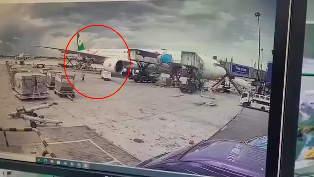 ▲長榮航空BR202曼谷-桃園航班班機，9日在曼谷機場遭到行李櫃碰撞受損。（圖／翻攝自爆廢公社二館）