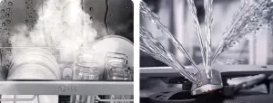 ▲TrueSteam™ 蒸氣潔亮科技輕鬆溶解頑固的油脂，加上QuadWash™超廣角螺旋洗臂，讓碗盤、杯具洗滌零死角。（圖／品牌提供）