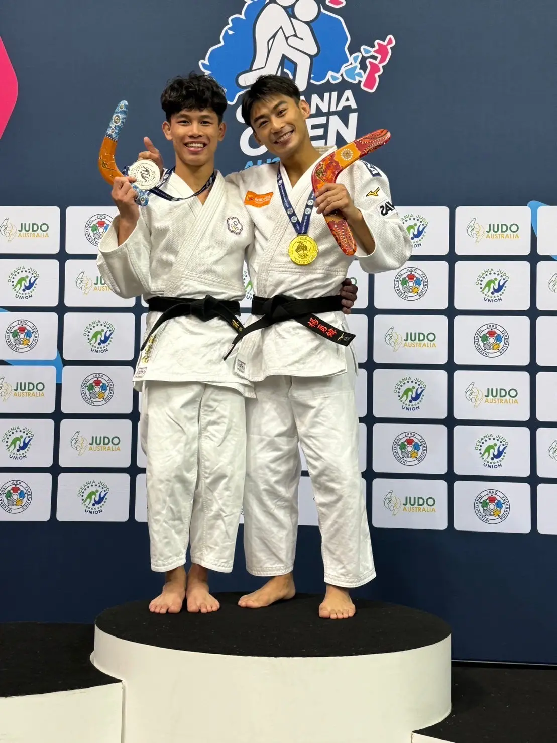 ▲楊勇緯與林崇佑在伯斯大洋洲公開賽上演台灣內戰 包辦男子-60kg量級金銀牌。官方提供