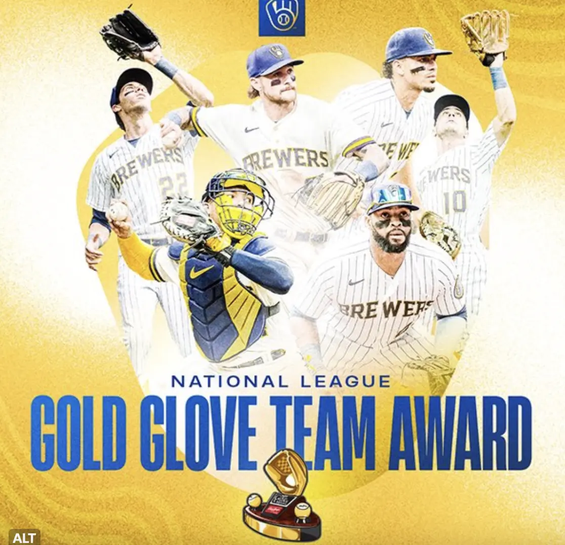 ▲釀酒人球團發文慶祝拿下國聯最佳團體金手套獎。（圖／取自密爾瓦基釀酒人官方推特）