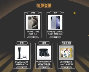▲11月13日至12月6日，完成指定活動，有機會獲得iPhone 15 Pro、Samsung Galaxy Z Fold5、PS5 主機、無線藍芽耳機等多項大獎。（圖／遊戲橘子提供）