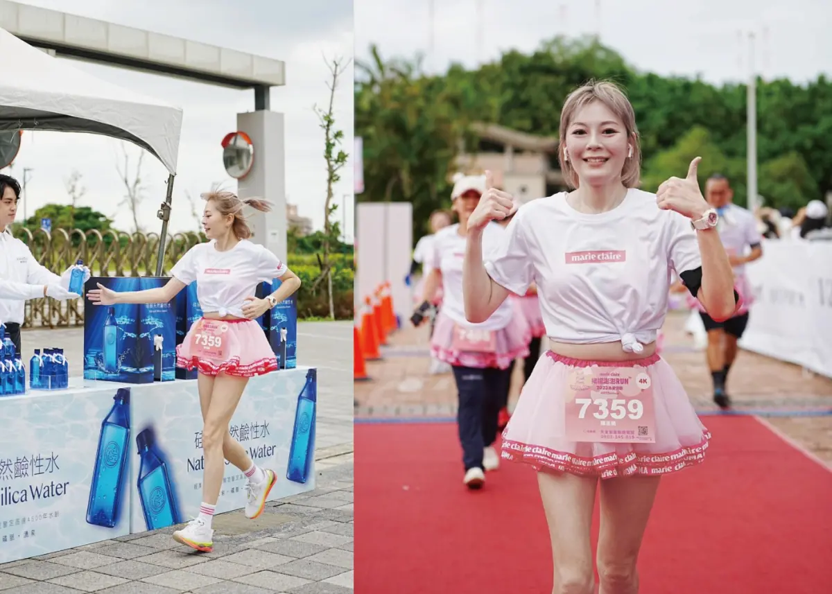 ▲台灣年輕病友協會秘書長「鋼鐵晴」擔任慷碩跑團的公益大使陪跑團員。（圖／品牌提供）