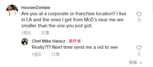 ▲住洛杉磯的網友告訴邁克說，他買到的麥香魚真的比邁克剛買的還要小。（圖／Tik Tok@chefmikeharacz）