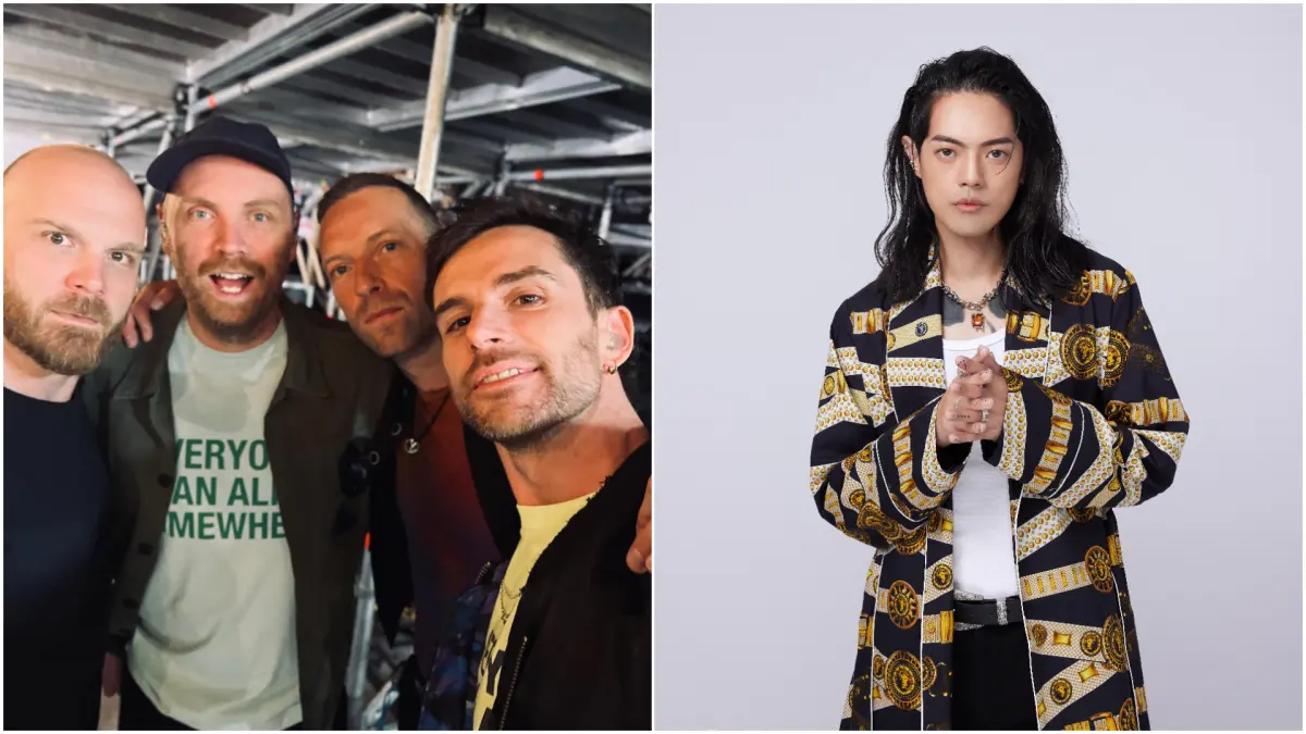 ▲TRASH日前教學Coldplay（左圖）說台灣髒話，吉他手林頤原還原當天狀況。（圖／翻攝Coldplay臉書、華納音樂提供）