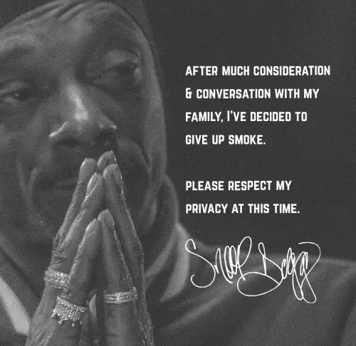 Snoop Dogg突然在社群媒體上宣告要戒菸,外界都認為這只是他一貫耍幽默的方式。(圖/翻攝Snoop Dogg IG) ▲Snoop Dogg突然在社群媒體上宣告要戒菸,外界都認為這只是他一貫耍幽默的方式。(圖/翻攝Snoop Dogg IG)