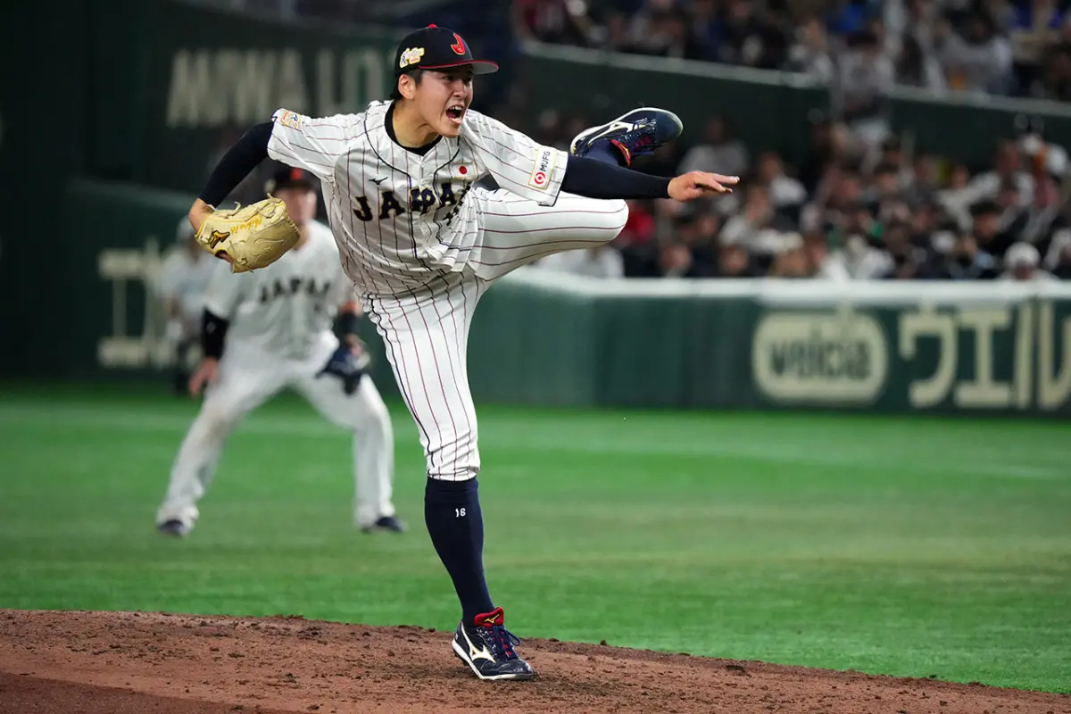 ▲日本隊先發隅田知一郎主投7局被敲3安打無失分，飆7次三振。（取自X @samuraijapan）