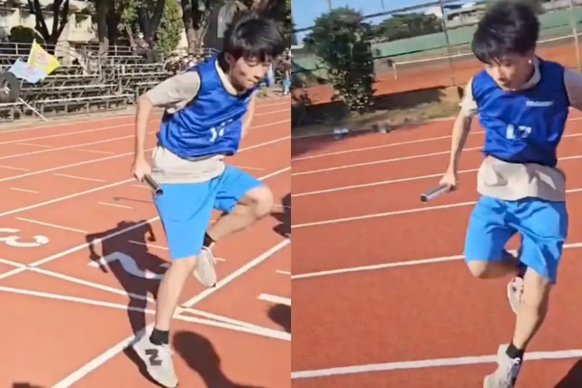▲雲林虎尾高中日前舉辦運動會大隊接力，就有一名同學邊跑邊跳鬼步，最後還拿下比賽第一名，影片PO網後瞬間爆紅，吸引至少3000萬人次觀看。（圖／翻攝自抖音＠ericccc555666）