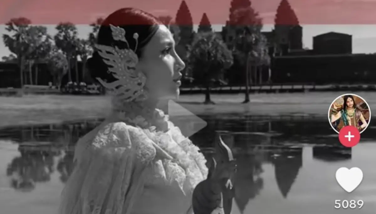 ▲一名擁有70萬名粉絲的越南網紅，在柬埔寨吳哥窟前高喊：「哈囉！泰國」，帳號慘遭封鎖。（圖／翻攝自TikTok）