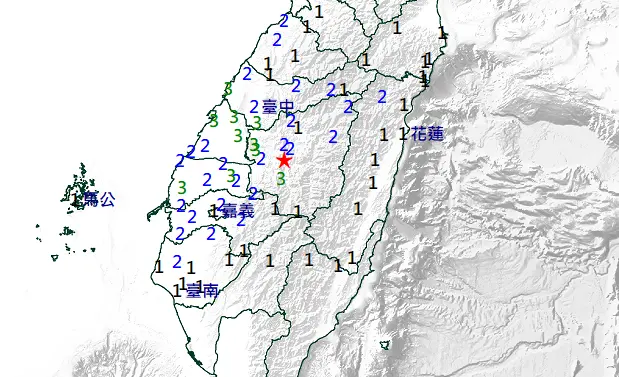 ▲今（21）日凌晨1時16分，南投縣水里鄉發生芮氏規模4.6地震，氣象署推估不會有餘震。（圖／中央氣象署提供）