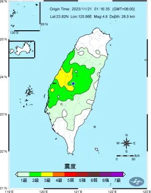 ▲律賓海板塊往西北向歐亞大陸板塊推擠，導致南投縣水里鄉發生芮氏規模4.6地震。（圖／中央氣象署提供）