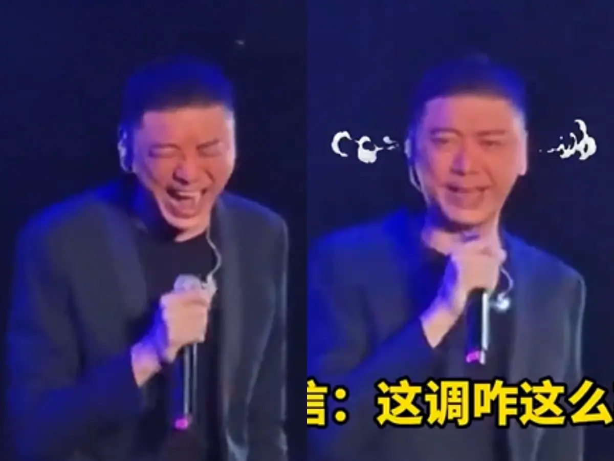 ▲信表演《死了都要愛》破音大翻車，臉部猙獰飆高音失敗。（圖／翻攝微博）