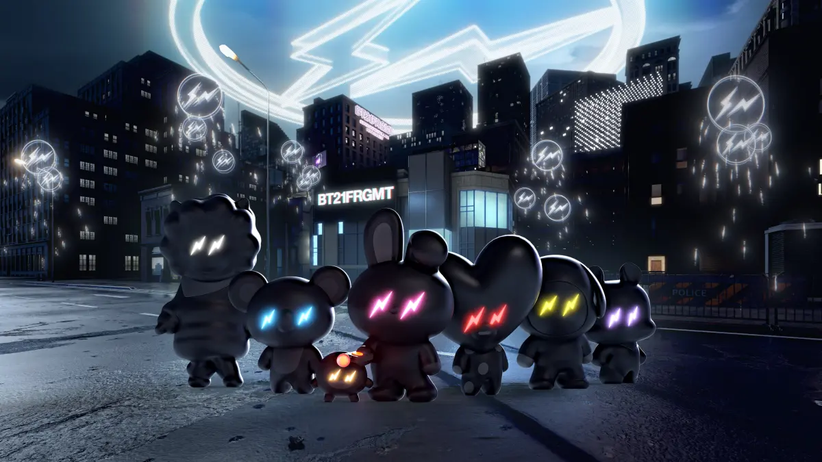 ▲BT21的成員們KOYA、RJ、SHOOKY、MANG、CHIMMY、TATA以及COOKY在這次的合作中展現了全新的面貌，一改以往可愛的形象，採用潮流且時尚的全黑外觀登場。（圖／品牌提供）