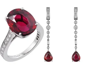 ▲卡地亞高級珠寶系列紅寶石耳環、紅寶石鑽戒。（圖／Cartier卡地亞提供）