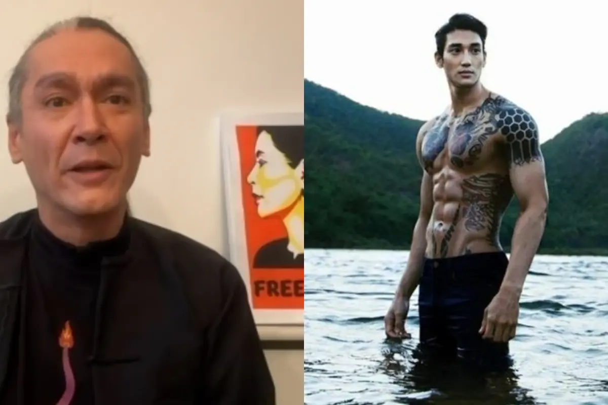 ▲翁山蘇姬之子金·阿里斯（左）以「刺青」作為民主力量的象徵。圖右則為曾參與民主運動的模特兒兼緬甸觀光大使白因·他空。（圖／翻攝自臉書）